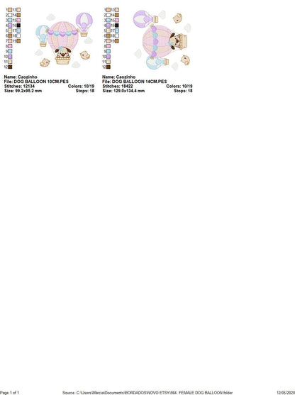 Dog embroidery designs - Hot air balloon embroidery design machine embroidery pattern - Animal embroidery file - instant download baby girl