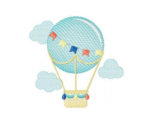 Balloon embroidery designs - Hot air balloon embroidery design machine embroidery pattern - Sky clouds embroidery file - instant download