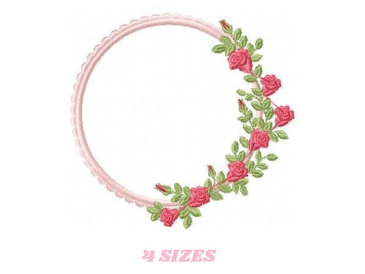 Monogram Frame embroidery designs - Flower embroidery design machine embroidery pattern - rose wreath embroidery file - baby girl embroidery