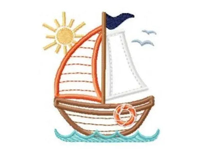 Sailboat embroidery designs - nautical embroidery design machine embroidery pattern - Boat applique design - boy kid embroidery baby layette Marcia Embroidery