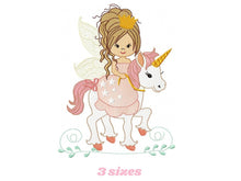 Cargar imagen en el visor de la galería, Fairy embroidery designs - Fairy with unicorn embroidery design machine embroidery pattern - Fairy digital design baby girl embroidery file
