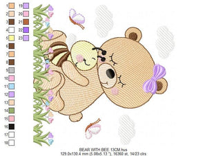 Bear embroidery designs - Baby girl embroidery design machine embroidery pattern - Bear with bee embroidery file - instant download file