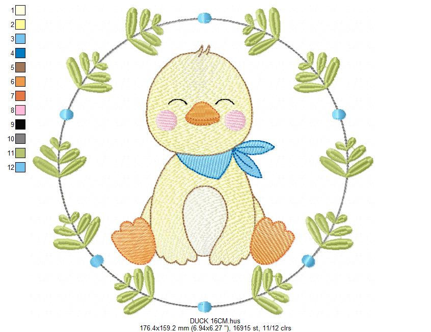 Duck with frame embroidery design - Duck Baby boy with bandana machine embroidery pattern - Male duck lake animal - Instant download pes jef