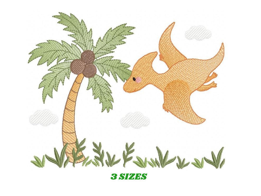 Dinosaur embroidery designs - Dino embroidery design machine embroidery pattern - Baby boy embroidery file Pterodactly Design digital file