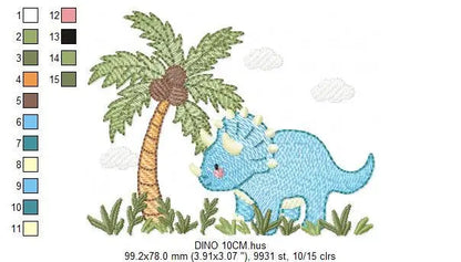 Dinosaur embroidery designs - Dino embroidery design machine embroidery pattern - Baby boy embroidery file Triceratops Design digital file Marcia Embroidery