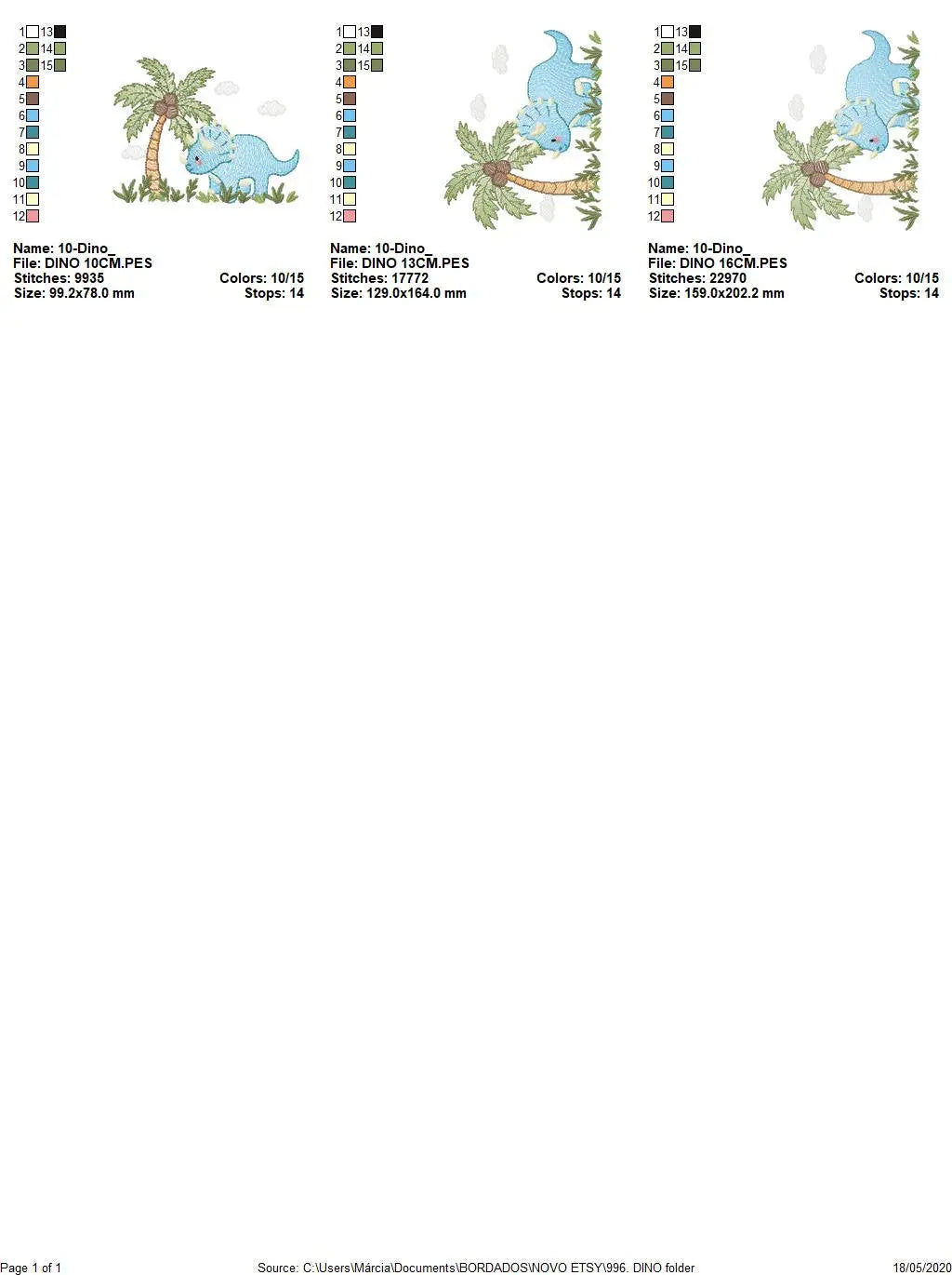 Dinosaur embroidery designs - Dino embroidery design machine embroidery pattern - Baby boy embroidery file Triceratops Design digital file Marcia Embroidery