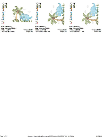 Dinosaur embroidery designs - Dino embroidery design machine embroidery pattern - Baby boy embroidery file Triceratops Design digital file Marcia Embroidery