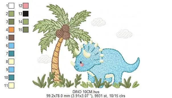 Dinosaur embroidery designs - Dino embroidery design machine embroidery pattern - Baby boy embroidery file Triceratops Design digital file Marcia Embroidery