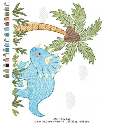 Dinosaur embroidery designs - Dino embroidery design machine embroidery pattern - Baby boy embroidery file Triceratops Design digital file Marcia Embroidery