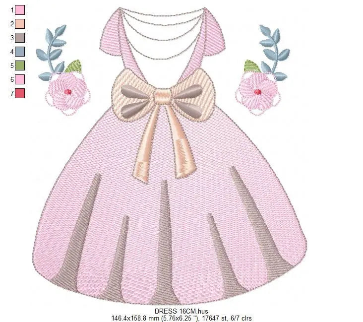 Princess ball dress embroidery designs - Gown machine embroidery pattern - Baby girl file - Pink Ball Dress with flowers - Instant download Marcia Embroidery