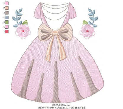 Princess ball dress embroidery designs - Gown machine embroidery pattern - Baby girl file - Pink Ball Dress with flowers - Instant download Marcia Embroidery