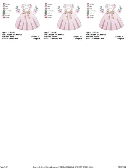 Princess ball dress embroidery designs - Gown machine embroidery pattern - Baby girl file - Pink Ball Dress with flowers - Instant download Marcia Embroidery