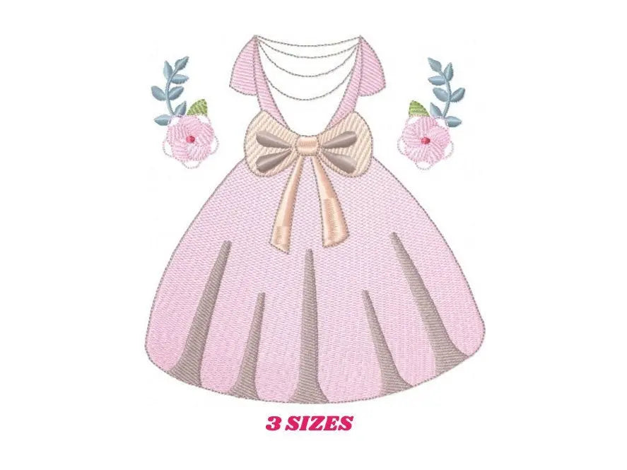 Princess ball dress embroidery designs - Gown machine embroidery pattern - Baby girl file - Pink Ball Dress with flowers - Instant download Marcia Embroidery