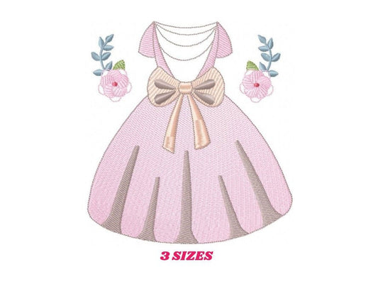 Princess ball dress embroidery designs - Gown machine embroidery pattern - Baby girl file - Pink Ball Dress with flowers - Instant download