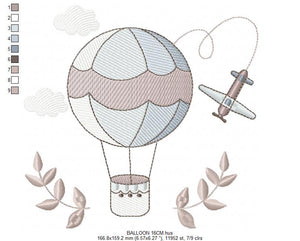 Balloon embroidery designs - Hot air balloon embroidery design machine embroidery pattern - Sky clouds embroidery file - instant download