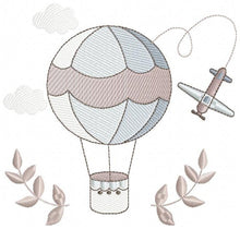 Cargar imagen en el visor de la galería, Balloon embroidery designs - Hot air balloon embroidery design machine embroidery pattern - Sky clouds embroidery file - instant download
