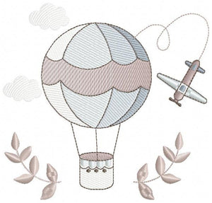 Balloon embroidery designs - Hot air balloon embroidery design machine embroidery pattern - Sky clouds embroidery file - instant download