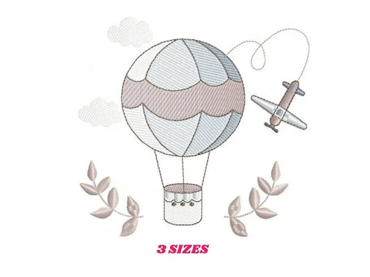 Balloon embroidery designs - Hot air balloon embroidery design machine embroidery pattern - Sky clouds embroidery file - instant download Marcia Embroidery