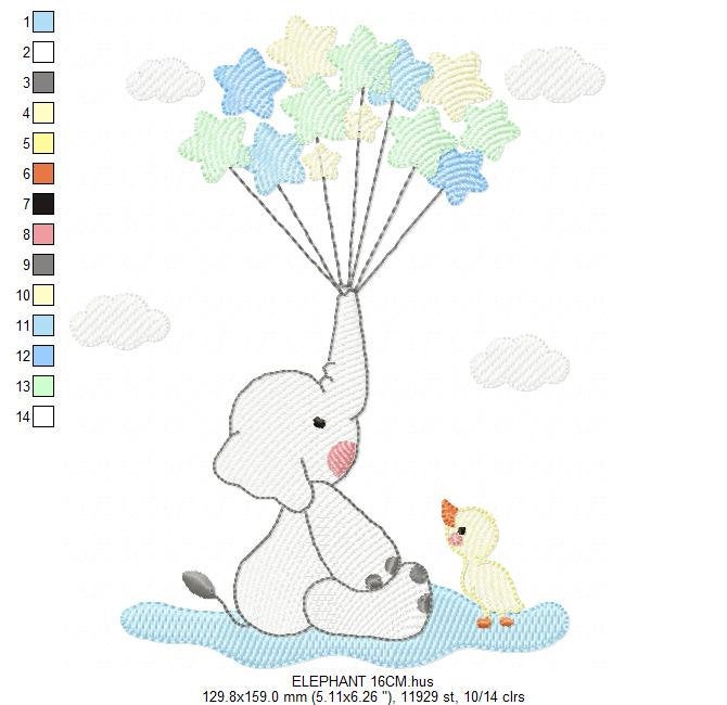 Elephant with stars balloons embroidery designs - Safari Wild Animal machine embroidery pattern - Baby boy file - Instant digital download