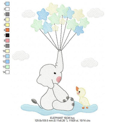 Elephant with stars balloons embroidery designs - Safari Wild Animal machine embroidery pattern - Baby boy file - Instant digital download