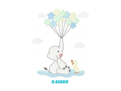 Elephant with stars balloons embroidery designs - Safari Wild Animal machine embroidery pattern - Baby boy file - Instant digital download