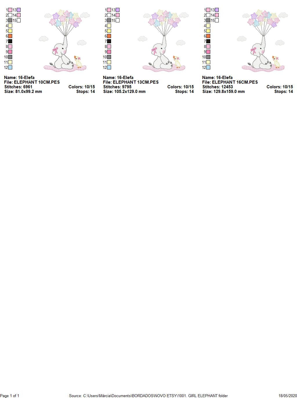 Elephant embroidery designs - Animal embroidery design machine embroidery pattern - Baby girl embroidery file - elephant with balloons sky