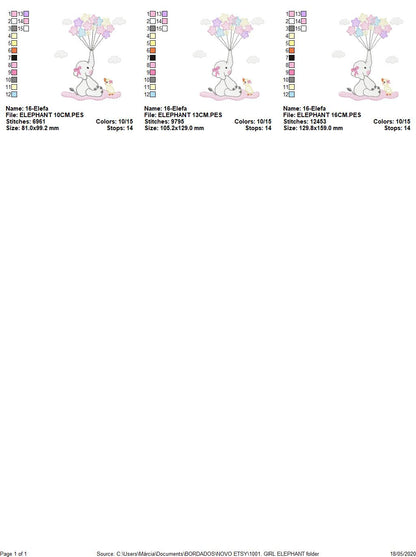 Elephant embroidery designs - Animal embroidery design machine embroidery pattern - Baby girl embroidery file - elephant with balloons sky