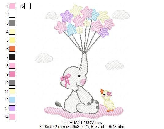 Elephant embroidery designs - Animal embroidery design machine embroidery pattern - Baby girl embroidery file - elephant with balloons sky