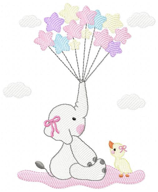 Elephant embroidery designs - Animal embroidery design machine embroidery pattern - Baby girl embroidery file - elephant with balloons sky