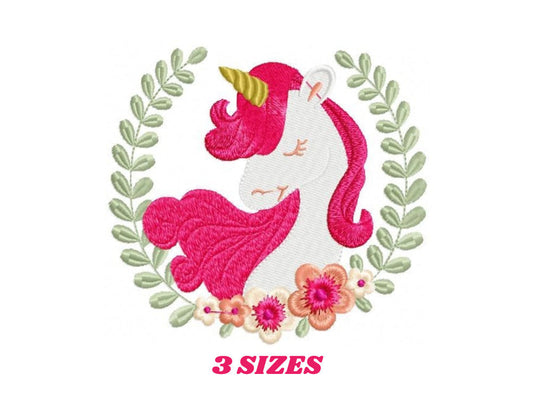 Unicorn embroidery designs - Unicorn Laurel embroidery design machine embroidery pattern - baby girl embroidery file - unicorn wreath flower