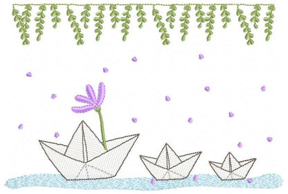 Paper boats embroidery designs - Kitchen embroidery design machine embroidery pattern - baby boy embroidery file - instant download  digital