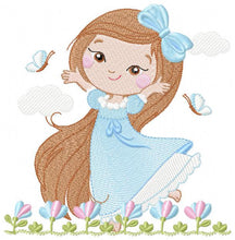 Charger l&#39;image dans la galerie, Baby girl embroidery designs - Children embroidery design machine embroidery pattern - girl with flower embroidery file  princess embroidery
