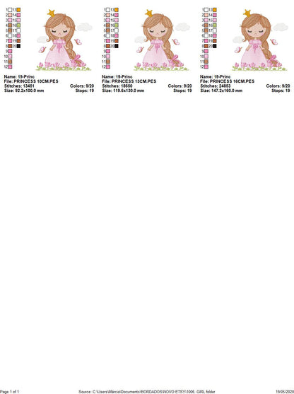 Baby girl embroidery designs - Princess embroidery design machine embroidery pattern - girl with flower embroidery file - instant download