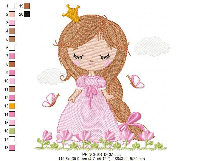 Baby girl embroidery designs - Princess embroidery design machine embroidery pattern - girl with flower embroidery file - instant download