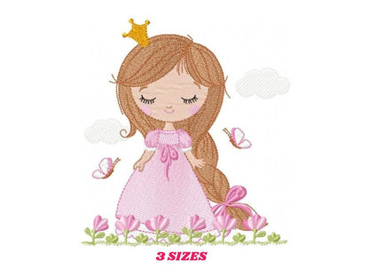 Baby girl embroidery designs - Princess embroidery design machine embroidery pattern - girl with flower embroidery file - instant download