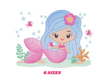 Load image into Gallery viewer, Mermaid embroidery designs - Princess embroidery design machine embroidery pattern - Mermaid rippled design Ariel embroidery file download
