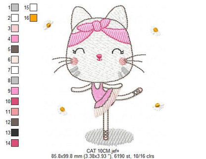 Cat embroidery designs - Ballerina embroidery design machine embroidery pattern - Baby girl embroidery file - Ballet design instant download