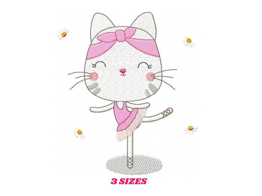 Cat embroidery designs - Ballerina embroidery design machine embroidery pattern - Baby girl embroidery file - Ballet design instant download