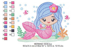 Mermaid embroidery designs - Princess embroidery design machine embroidery pattern - Mermaid rippled design Ariel embroidery file download