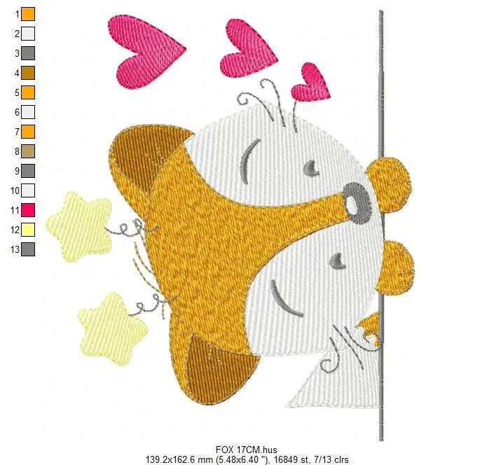 Peek a boo  Red Fox embroidery designs - Woodland animals embroidery design machine embroidery pattern - baby boy embroidery file pes jef Marcia Embroidery