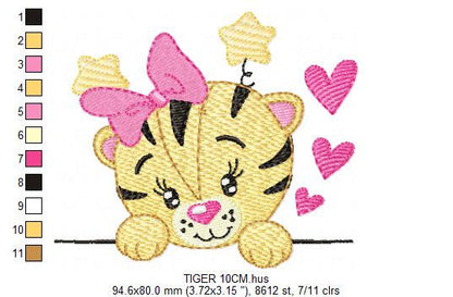 Peek a boo Tiger embroidery design - Forest Wild Animals machine embroidery pattern - Baby girl file - Instant digital download pes jef dst