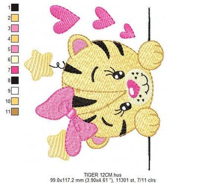 Peek a boo Tiger embroidery design - Forest Wild Animals machine embroidery pattern - Baby girl file - Instant digital download pes jef dst