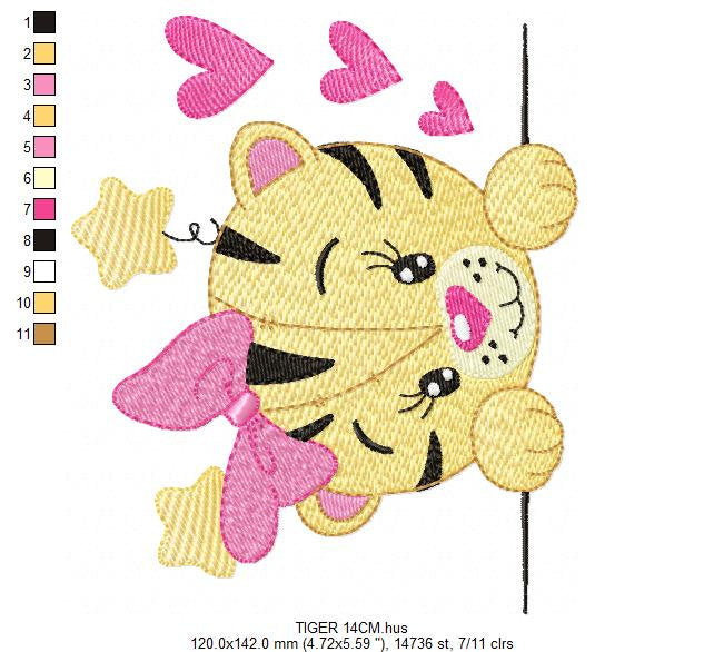 Peek a boo Tiger embroidery design - Forest Wild Animals machine embroidery pattern - Baby girl file - Instant digital download pes jef dst