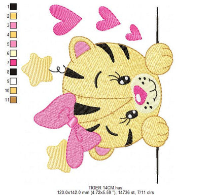 Peek a boo Tiger embroidery design - Forest Wild Animals machine embroidery pattern - Baby girl file - Instant digital download pes jef dst