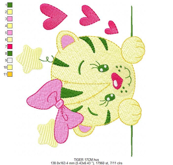 Peek a boo Tiger embroidery design - Forest Wild Animals machine embroidery pattern - Baby girl file - Instant digital download pes jef dst