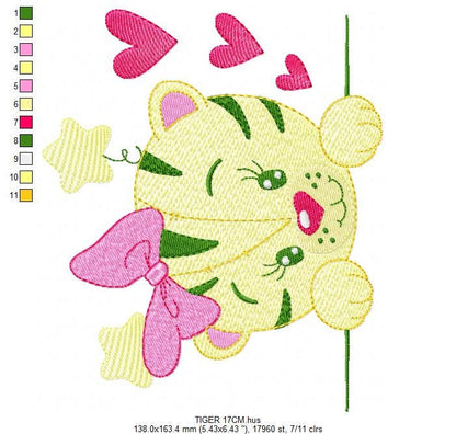 Peek a boo Tiger embroidery design - Forest Wild Animals machine embroidery pattern - Baby girl file - Instant digital download pes jef dst