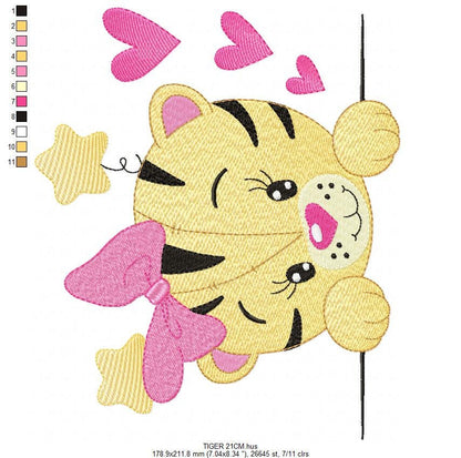 Peek a boo Tiger embroidery design - Forest Wild Animals machine embroidery pattern - Baby girl file - Instant digital download pes jef dst