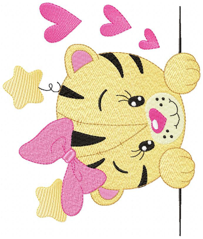 Peek a boo Tiger embroidery design - Forest Wild Animals machine embroidery pattern - Baby girl file - Instant digital download pes jef dst