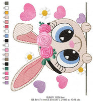 Cargar imagen en el visor de la galería, Bunny embroidery design - Rabbit embroidery designs machine embroidery pattern - baby embroidery file - kid embroidery rabbit with flowers
