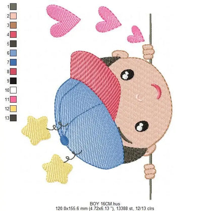 Peek a boo Baby boy embroidery design - Newborn embroidery designs machine embroidery pattern - kid embroidery file - children toddler jef Marcia Embroidery